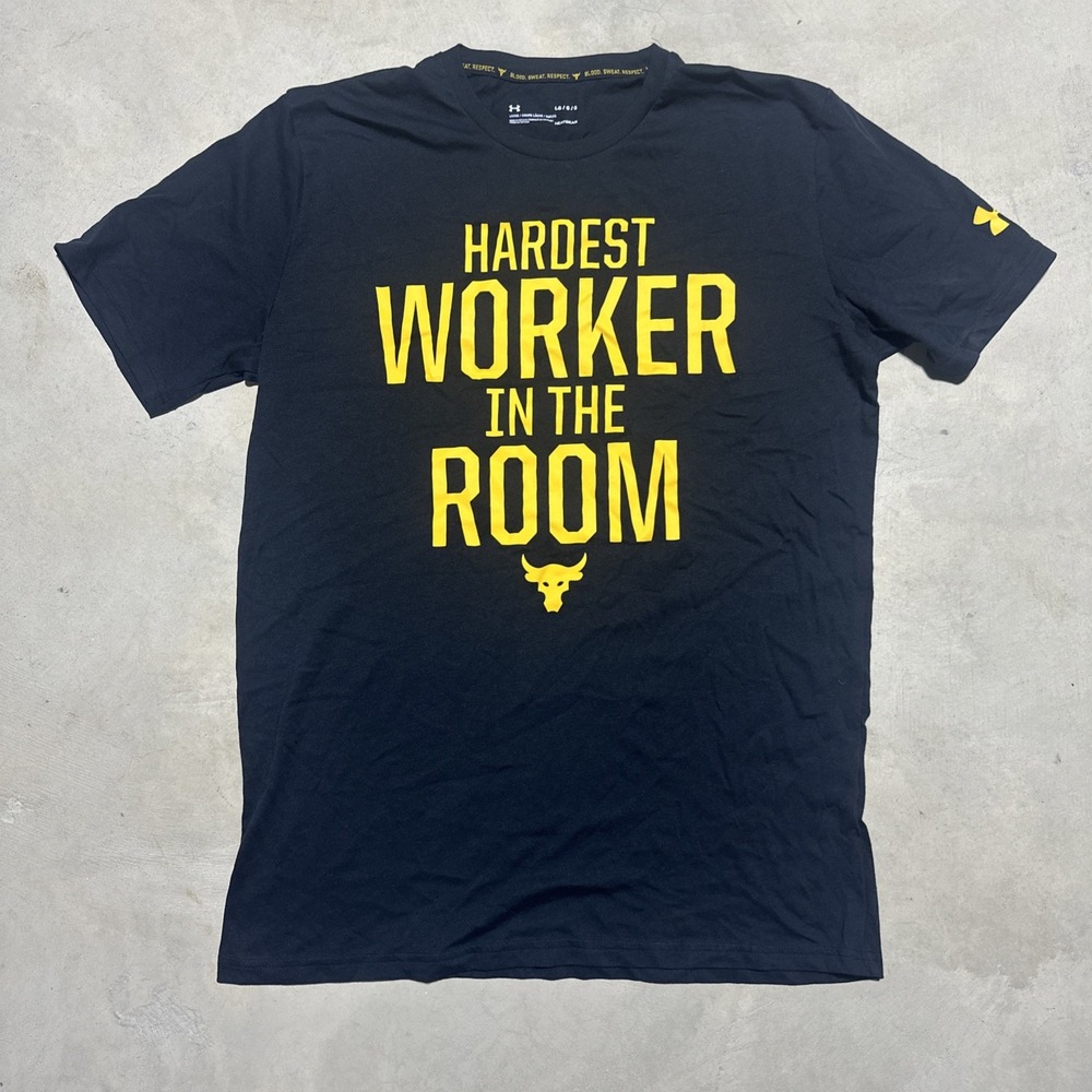 Under Armour Project Rock Size M Hardest Worker In The Room T Shirt Tee Workout